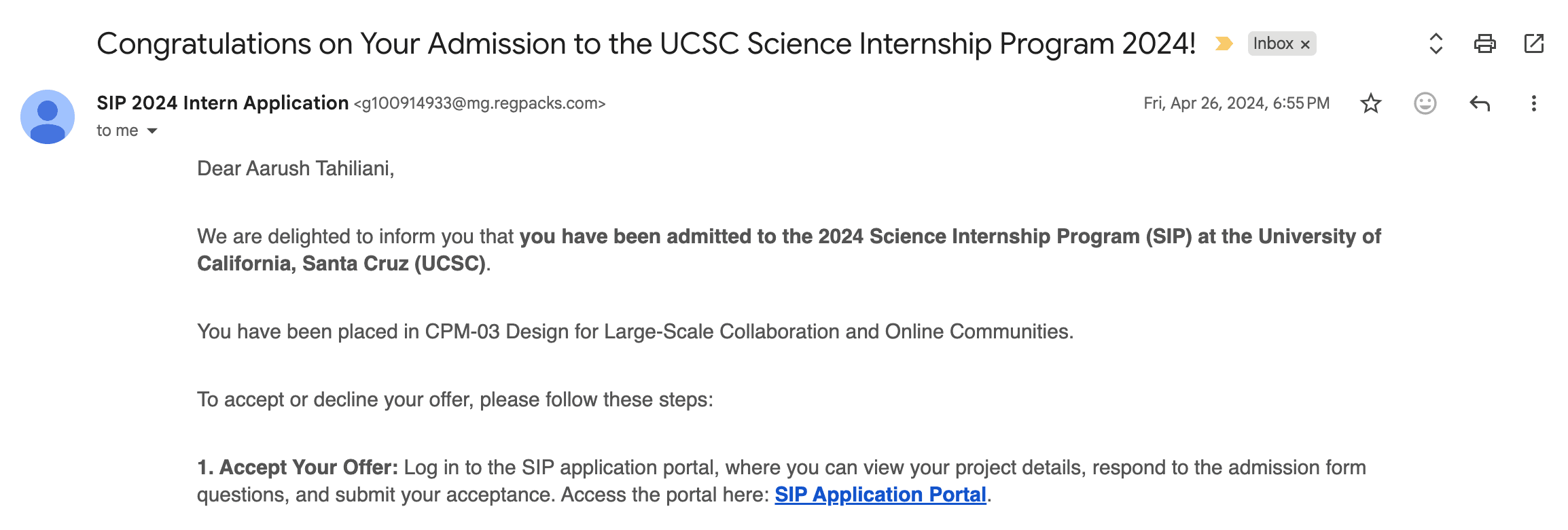 UCSC Science Internship Program (SIP)